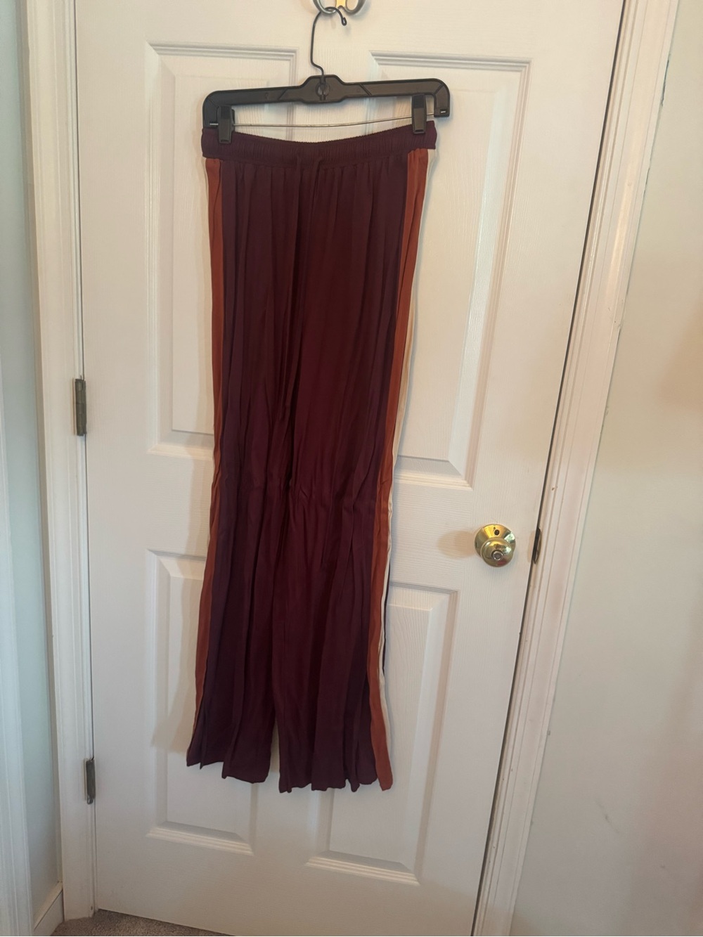 Women’s Wide-Leg Maroon Jumpsuit with Side Stripe